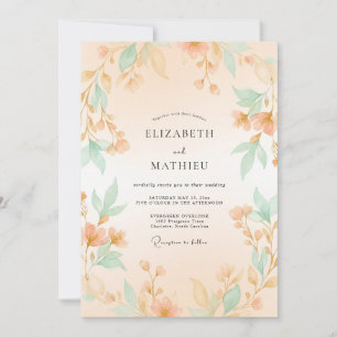 Persika Disig Botanisk Bröllop Inbjudningar