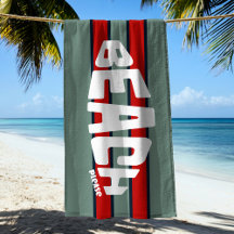 Persika, Dusty Blue och Red Beach Towel