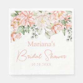 Persika Elfenbensfärgade Bröllopsdusch med Blommot Pappersservett
