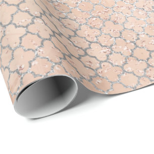 Persika för Glam rosa ros för Quatrefoil silver Presentpapper
