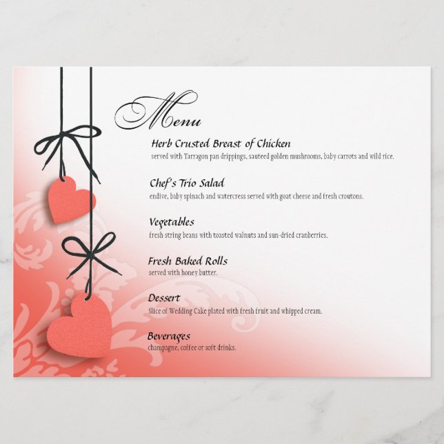 Persika för Heartstringsmiddagmeny Meny (Framsida)