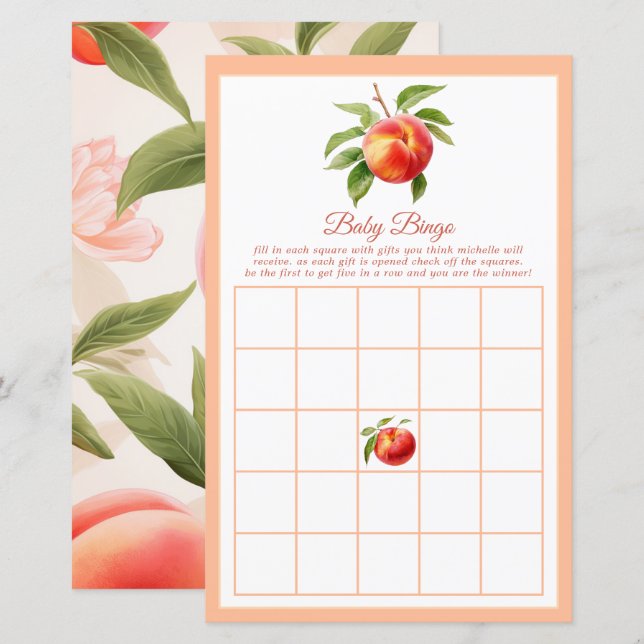 Persika Fuzz Baby Shower Bingo (Fram/baksida)