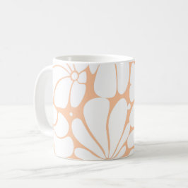 Persika Fuzz Retro 70s Vita, blommiga grafikdesign Kaffemugg