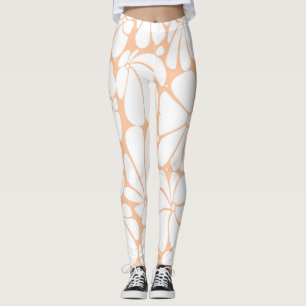 Persika Fuzz Retro 70s Vita, blommiga grafikdesign Leggings