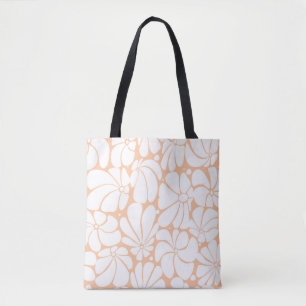 Persika Fuzz Retro 70s Vita, blommiga grafikdesign Tygkasse