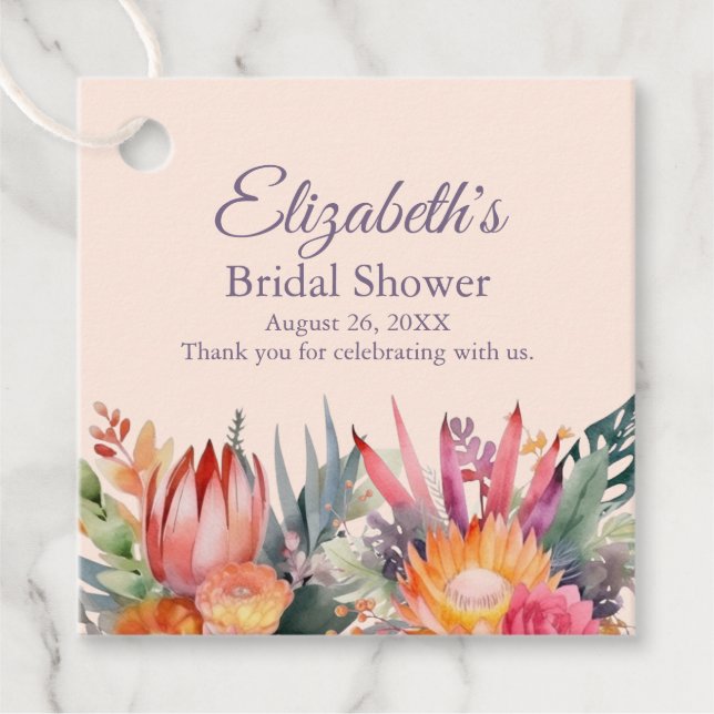 Persika Fuzz Tropiska Blommor Bröllopsdusch Gåvor Etiketter (Framsida)