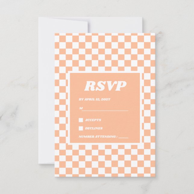 Persika Fuzz Vit Rutig Gingham Mönster OSA Kort (Framsida)
