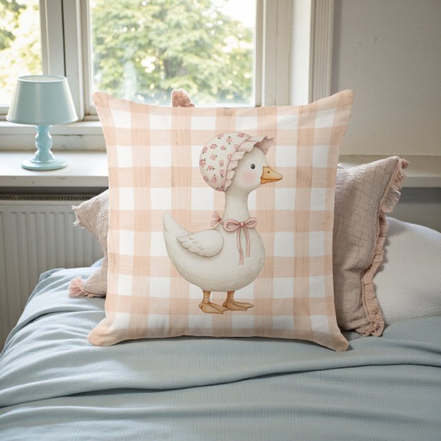 Persika Gingham Gås Akvarell Kudde (Skapare uppladdad)