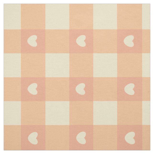 Persika Gingham Hjärtmönster, Sött Kawaii Rutigt Tyg (Provkarta)