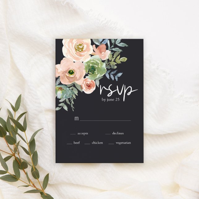 Persika Grön Marin Pastell Blommig Bröllops RSVP-k OSA Kort (Skapare uppladdad)