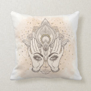 Persika & Guld Boho Lotus Blomma Skönhet Kudde