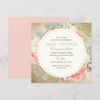 Persika Guld Glitter Krans Blommig Baby Shower