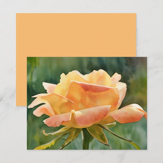 Persika Guld Ros Blomma Konst Notkort Set Anteckningskort (Fram/baksida)