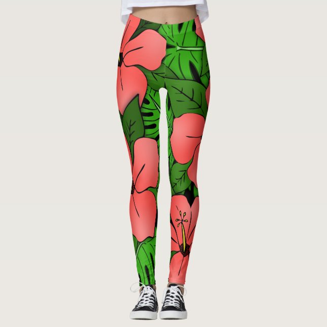 Persika Hibiscus & Monstera Leggings (Framsida)