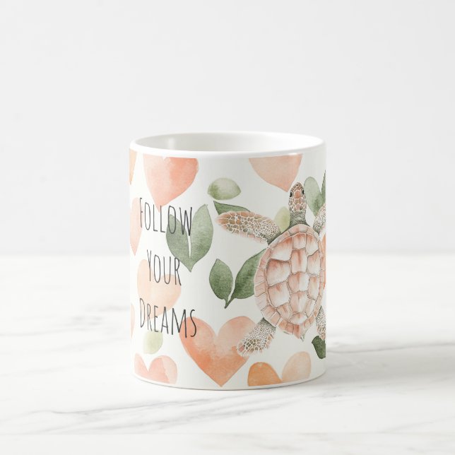 Persika Hjärtan Drömmar Havssköldpadda Kaffemugg (Center)