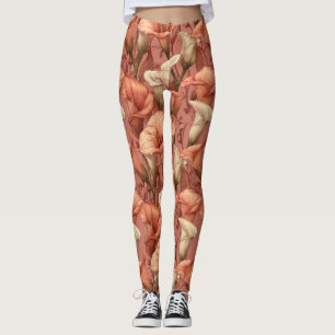 Persika Hjärtformade Calla liljor Gnistrande Födel Leggings