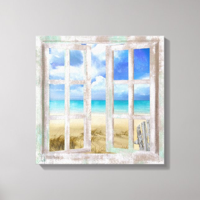 Persika i öppet fönsterkust inslagna canvastryck (Framsida)