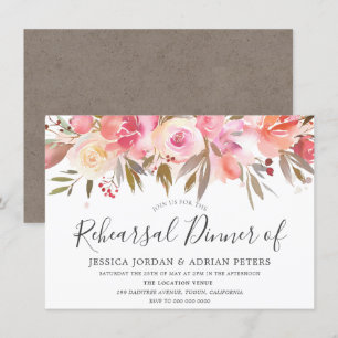 Persika koral Watercolor Flowers Rehearsal Middag Inbjudningar