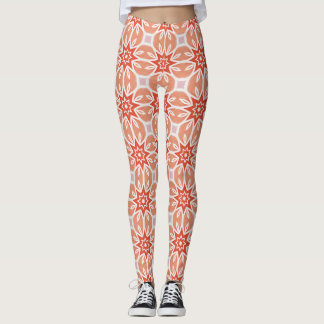 Persika Korall Stjärnexplosion Geometriskt Mönster Leggings