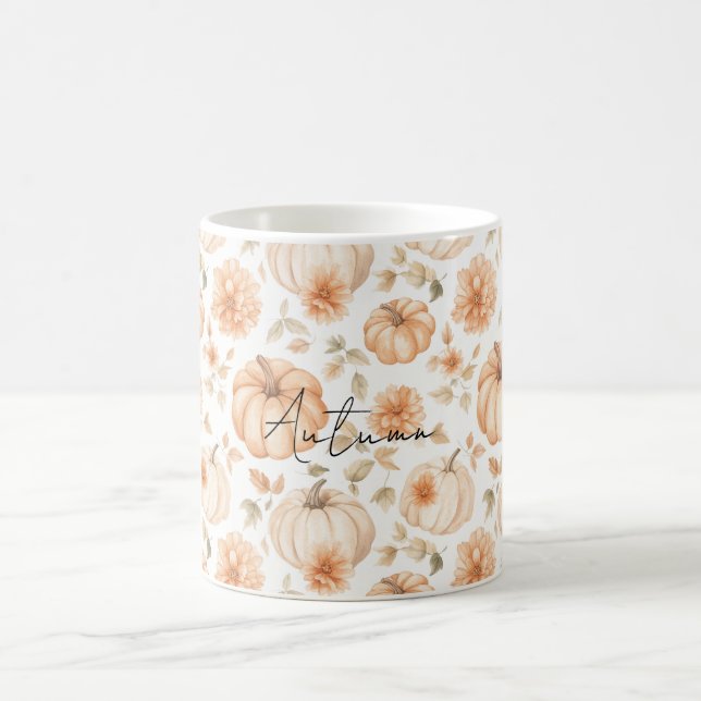 Persika Kräm Vita Blommor Pumpor Kaffemugg (Center)