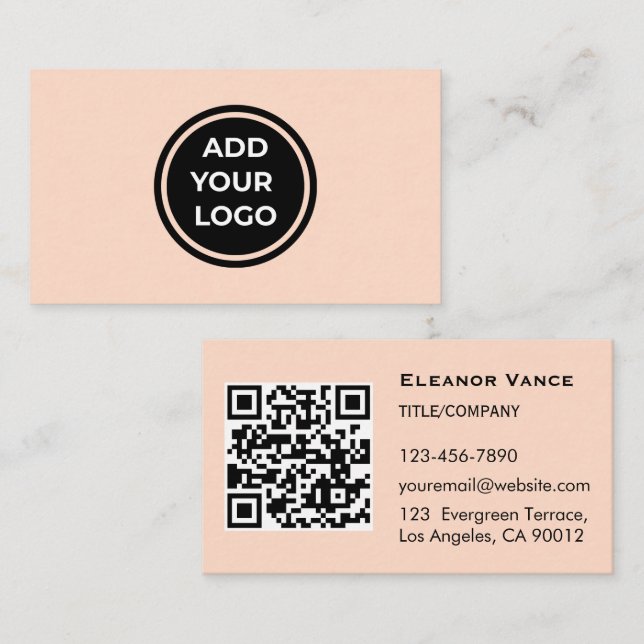 Persika Lägg Till Din Logotyp Visitkort med QR-kod (Fram/baksida)