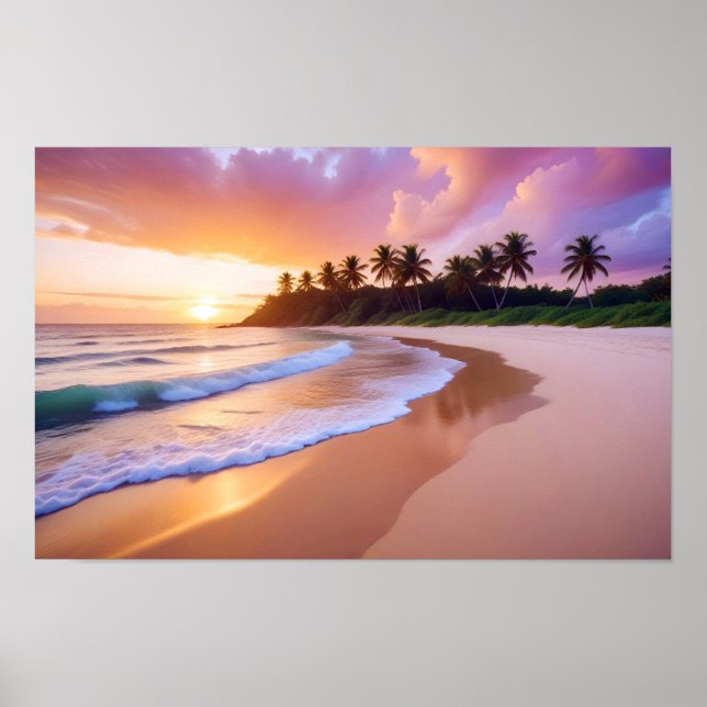 Persika liggande Tropical Sunset Dusk Tranquil Lug Poster (Framsidan)