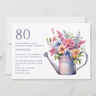 Persika Lila Blommig Vattenkanna 80-årsdag Inbjudningar