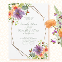 Persika Lila Rodnad Guld Watercolor Blommig Bröllo