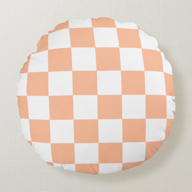 Persika Ludd Rutig Gingham Mönster Rund Kudde (Framsidan)