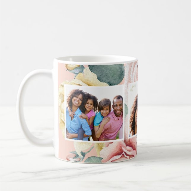 Persika  med Blommigt tre fotokollage Kaffemugg (Vänster)