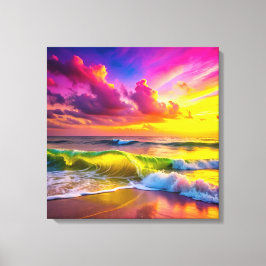 Persika med Gult och Rosa Vågar Oceanen Vibrant Canvastryck