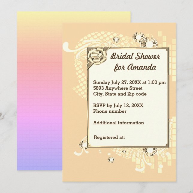 Persika med Möhippan Ram och diamanter Inbjudningar (Fram/baksida)