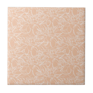 Persika med vit Blommigt Art Ceramic Tile Kakelplatta