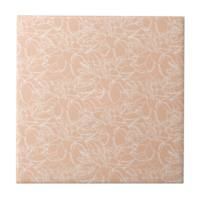 Persika med vit Blommigt Art Ceramic Tile Kakelplatta (Framsidan)