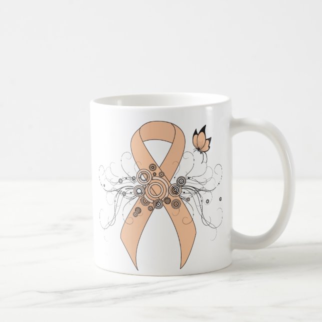 Persika medvetandegrad Band med fjäril Kaffemugg (Höger)