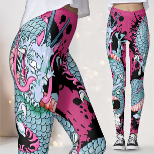 Persika Melba Splash Drak Tatuering på Rosa Leggings