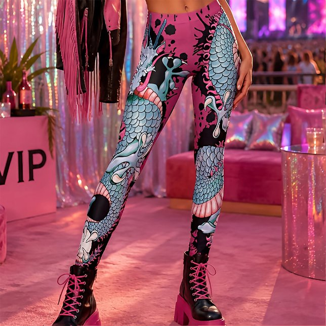 Persika Melba Splash Drak Tatuering på Rosa Leggings (Skapare uppladdad)