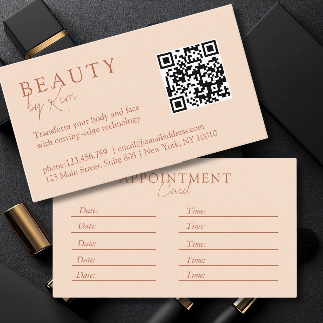 Persika, Minimal, Elegant, Salon, QR-kod Tidsbeställning Kort (Peach, Minimal, Elegant, Salon, QR-Code Appointment Card)
