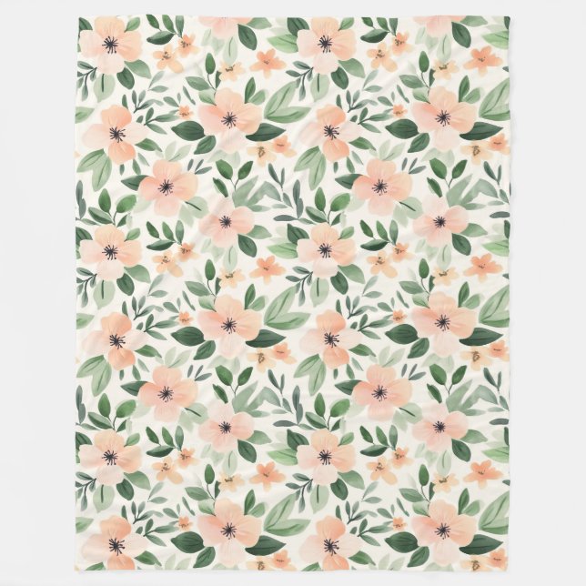 Persika Mint Blommor   Fleecefilt (Framsidan)