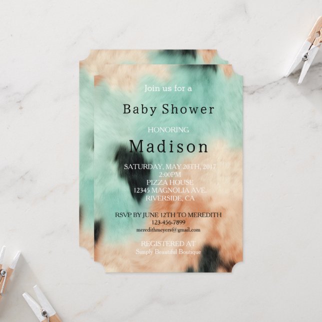 Persika Mint Kräm Sydväst Cowgirl Koholhide Inbjudningar (Fram/Back In Situ)