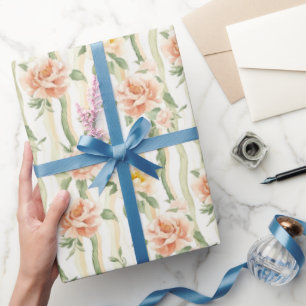 Persika Mynta Rosor Blommiga Ränder Födelsedag Presentpapper