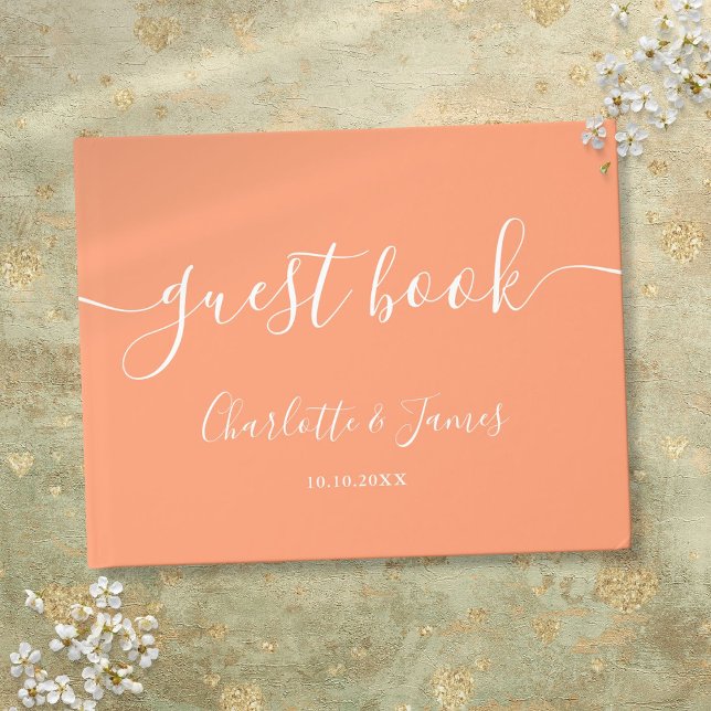 Persika Namnteckning skript Bröllop Gästböcker (Peach Signature Script Wedding Guest Book)