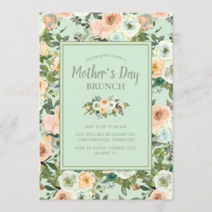 Persika Neo Mint Damblå Blommig Mors Dag Inbjudningar