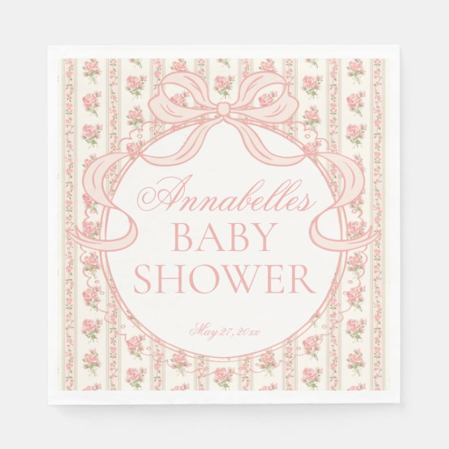 Persika och Beige Snygg Blommig Baby Shower Efterr Pappersservett (Framsidan)