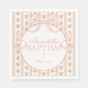 Persika och Beige Snygg Blommig Dopaltarbord Dekor Pappersservett
