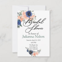 Persika och blå akvarellblomma inbjudan