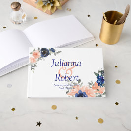 Persika och blå vattenfärg blommigt bröllop gäb b gästböcker