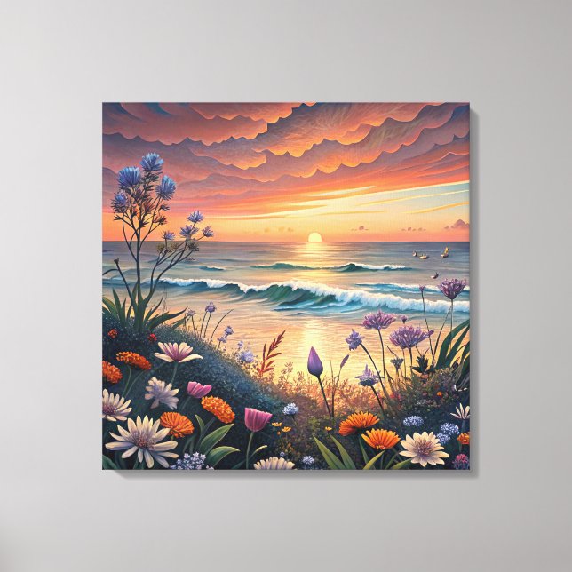 Persika och Blommigt Canvas Art (Framsida)