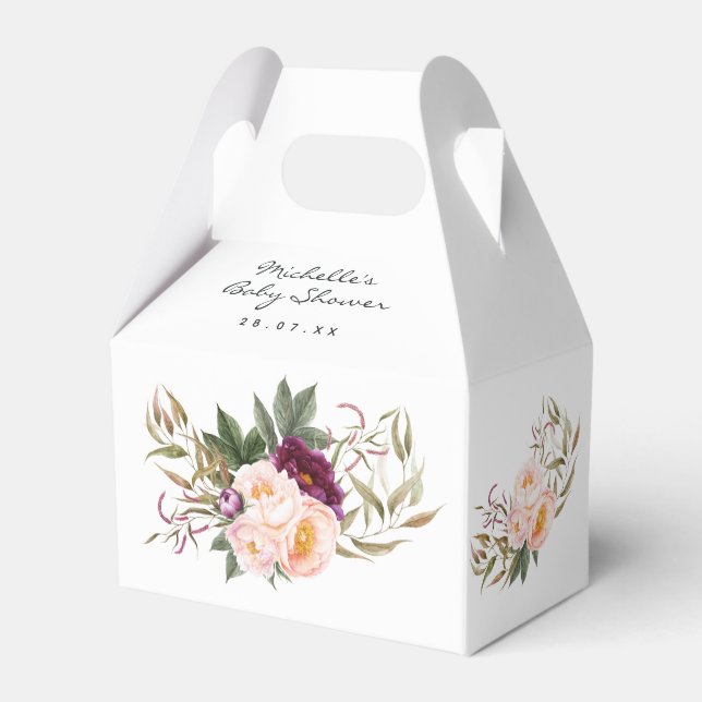 Persika och Burgundy Blommig Babyfirande Tacksamhe Presentaskar (Framsidan Sidan)