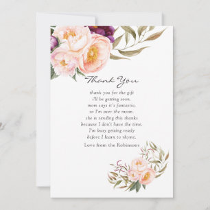 Persika och Burgundy Blommigt Baby Shower Tack Kort